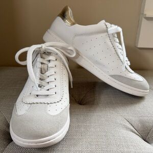 Sofft White Sneakers with suede toe and Gold Heel Accent